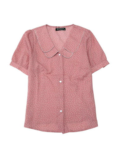 Allegra K 水玉 シャツ トップス ピーターパンカラー パフスリーブ 半袖 ヴィンテージ レディース ピンク XL Allegra K 水玉 シャツ トップス ピーターパンカラー パフスリーブ 半袖 ヴィンテージ レディース ピンク XL