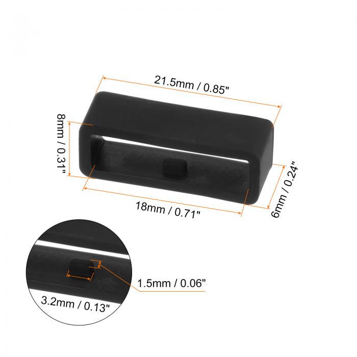 時計ストラップループ ファスナーリング ラバー製ホルダー シリコーン製 時計バンド用 ブラック 幅18 mm 6個入