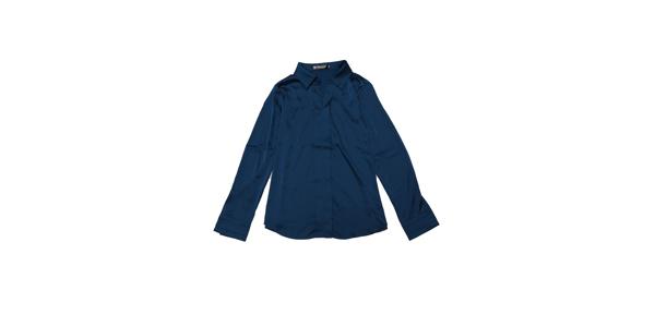 Allegra K オフィスブラウス 長袖 vネック 無地 プリーツ ベルト付き レディース ディープブルー L