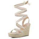 Allegra K レースアップウェッジヒール ストラップサンダル エスパドリーユ プラットフォーム ラウンドトゥ レディース ベージュ 24.5cm