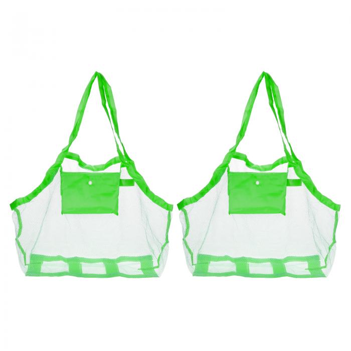 PATIKIL メッシュビーチバッグ 2個 ラージサイズ サンドバックパックシーシェルトートバッグ コレクトポーチ トラベル スポーツ用 グリーン