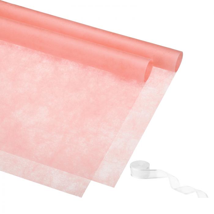 PATIKIL 22.8インチ×22.8インチ フラワーラッピングペーパー 20枚 不織布防水フローリストフラワーブーケ包装用ペーパー 韓国スタイル 2本 リボン付き DIYクラフトギフト包装用 ローズピンク