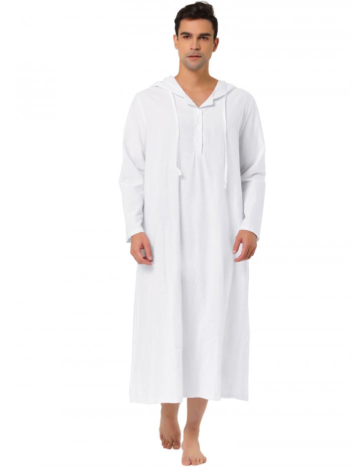 Lars Amadeus パジャマ ロングスリープシャツ ナイトシャツ ラウンジウェア ナイトガウン フード付き メンズ ホワイト M