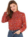 Allegra K 花柄シャツ ブラウス 長袖 おしゃれ ボタンダウン 通勤 オフィス カジュアル レディース レッド L