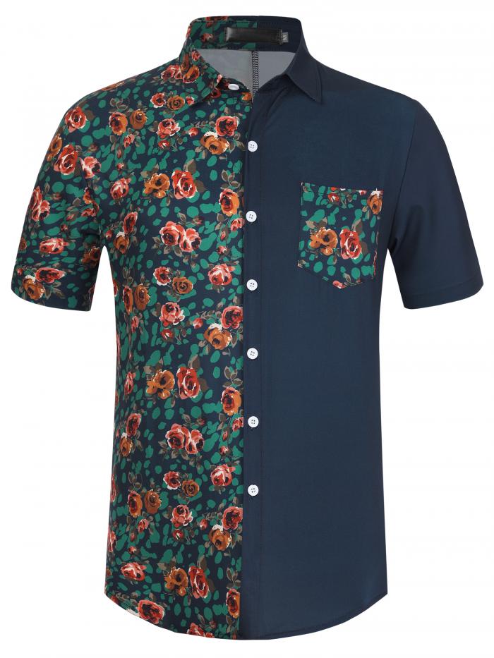 商品詳細 特徴 【属性1】ハーフフローラルプリントとハーフソリッドパッチワークが、カジュアルなハワイアンビーチシャツに多くのディテールデザインを追加します。【属性2】中にTシャツが入ったアロハシャツを着ることもでき、目を引くことになります。【属性3】ハワイアンパッチワークシャツは、熱帯の夏のテーマ、パーティー、休暇、休日、水泳、キャンプ、プールウェアに最適です。【属性4】洗濯機で裏返して洗ってください。モデルボディサイズ：身長185cm、胸囲97cm、ウエスト78cm、ヒップ107cm、体重79KG、モデルはLサイズを着用しています。【属性5】下記のサイズ表をご確認の上、ご自身のシャツと比較してください。ご不明な点がございましたら、お気軽にお問い合わせください。【商品説明】涼しくて柔らかい生地は、夏でも快適で涼しく保ちます。夏のパッチワーク半袖シャツは、内側にベストを着用することも、Tシャツとして直接着用することもできます。ジーンズ、カジュアルショーツ、ボードショーツを合わせたハワイアンビーチシャツで、着こなしのスタイルを変えましょう。休日、パーティー、ビーチ、キャンプなどのアウトドアレジャーに適しています。平置きサイズ(cm)サイズ----------胸囲----------肩幅----------袖丈----------着丈S ------------------- 100 -------- 46.5 --------- 24.5---------72M ------------------ 108 -------- 48.5 --------- 25------------73L ------------------- 116 -------- 50.5 --------- 25.5---------74XL -----------------124 -------- 52.5 ---------- 26------------752XL -------------- 132 ---------54.5 ---------- 26.5---------76 注意書き ■商品の色及びサイズは、撮影状況やPC環境により多少異なって見える場合がございます。 ■サイズは目安です。商品により若干の誤差がございます。 ■メーカーの都合により、商品細部のデザインや素材が予告無く変更される場合がございます。