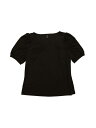 Allegra K カジュアルパフ半袖トップ非対称Vネックルーズフィットブラウス ブラック XS(4)