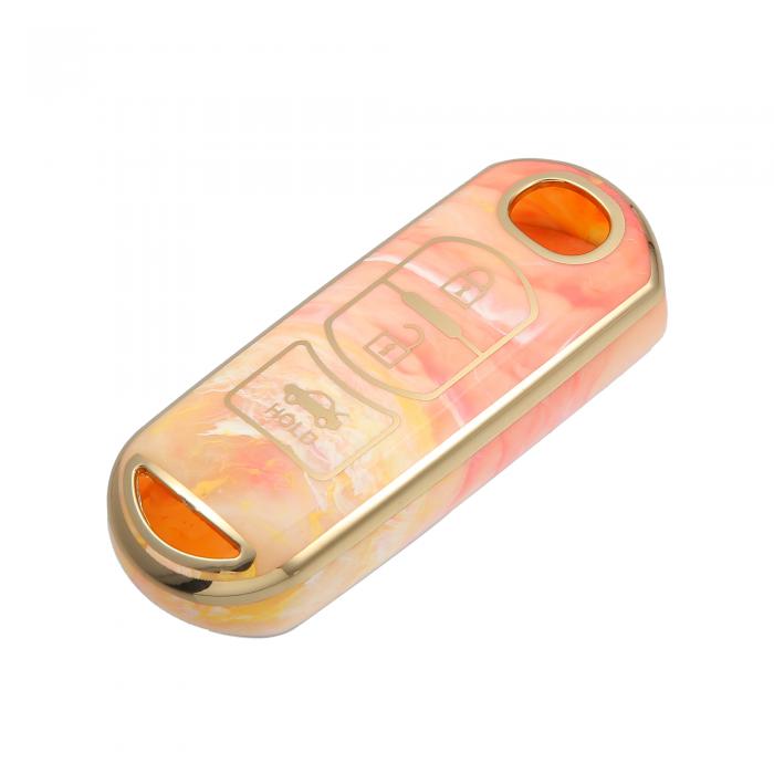 A ABSOPRO キーフォブカバー Mazdaに対応 CX-3 CX-4 対応 3ボタン 磁器柄 ファッション ソフト TPU リモートキーレス スマートキーフォブケース 保護シェル オレンジ