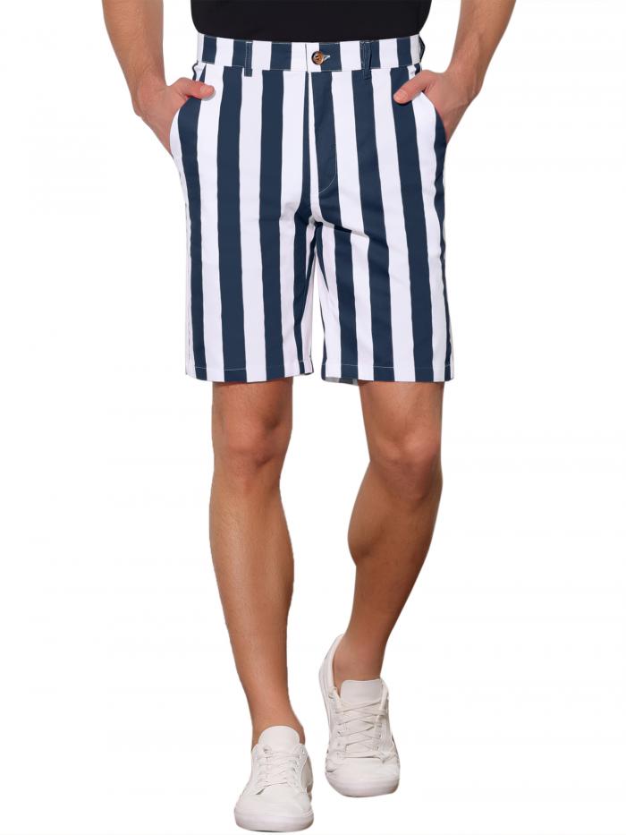 Lars Amadeus ショートパンツ チノパン ストライプ ショーツ 夏用 レギュラーフィット フラットフロント メンズ ネイビー 32