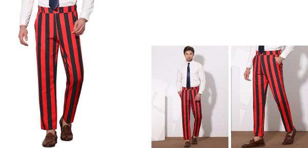 Lars Amadeus スーツパンツ ストライプ ドレス パンツ ストレート カラーブロック メンズ レッドブラック 36