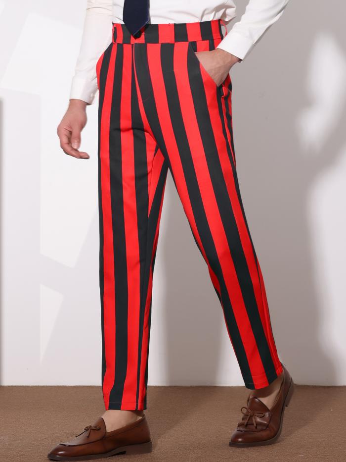 Lars Amadeus スーツパンツ ストライプ ドレス パンツ ストレート カラーブロック メンズ レッドブラック 36