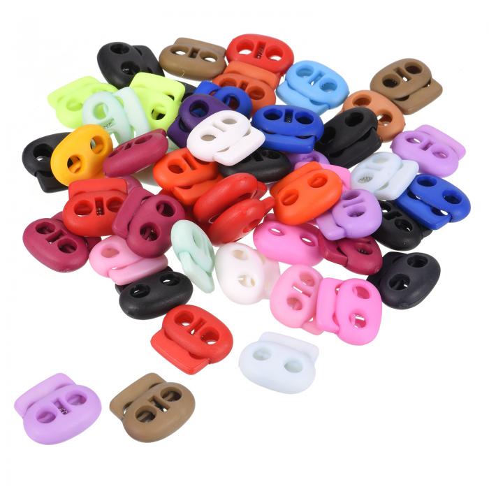 PATIKIL 24x20 mm 各種コードロック 50個 ダブルホール バネ端トグルストッパー 巾着 バッグ 靴ひも用 ..