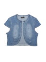 Allegra K クロップジャケット デニムカーディガン 半袖 スリムフィット キャップスリーブ レディース スカイブルー L