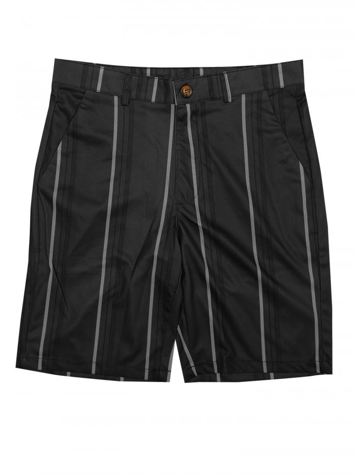 Lars Amadeus ショートパンツ ストライプ チノパン ドレスショーツ レギュラーフィット 軽量 ビジネス メンズ ダークブラック 30