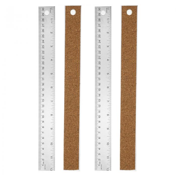 PATIKIL ステンレススチール定規 コルク裏地 2個 30 cm 直定規 滑り止め コルク裏地 インチとセンチメ..