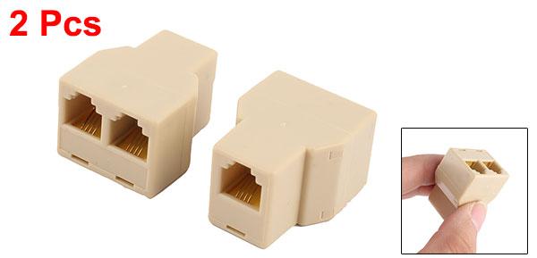 RJ11 スプリッター 6P4C メス - 2 メス電話回線スプリッター FAX機 固定電話ジャック スプリッター 延長アダプター 2個 ベージュ