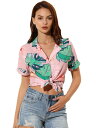Allegra K 花柄 ハワイアンシャツ 襟付き トップス ブラウス 半袖 ボタンダウン ビーチ レディース ダスティピンク XS(4)