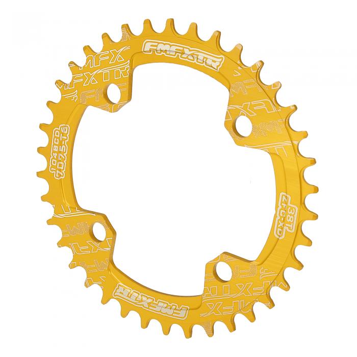 X AUTOHAUX バイククランクセット歯板 38歯 104 mmピッチ 4穴 アルミニウム合金 ラウンドナローワイドチェーンリング イエロー(4)