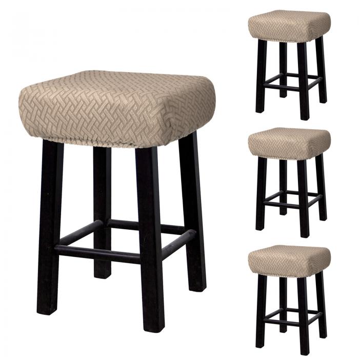 4個 スツールカバー 長方形 バースツールカバー サドルシートカバー 木製メタルベンチチェア用 カーキ