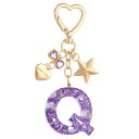 PATIKIL かわいいイニシャルレターキーチェーン レターQ 女性用ブリングラブバタフライスター バッグバックパック財布車のキーカップアクセサリー パープル