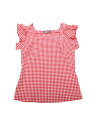 Allegra K チェックトップスカジュアルブラウス 夏 ギンガム スクエアネック 可愛い フリルスリーブ レディース レッド XS
