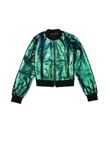 Allegra K ボンバージャケット スパンコールトップ 長袖 シャイニー パーティー レディース グリーン L Allegra K ボンバージャケット スパンコールトップ 長袖 シャイニー パーティー レディース グリーン L
