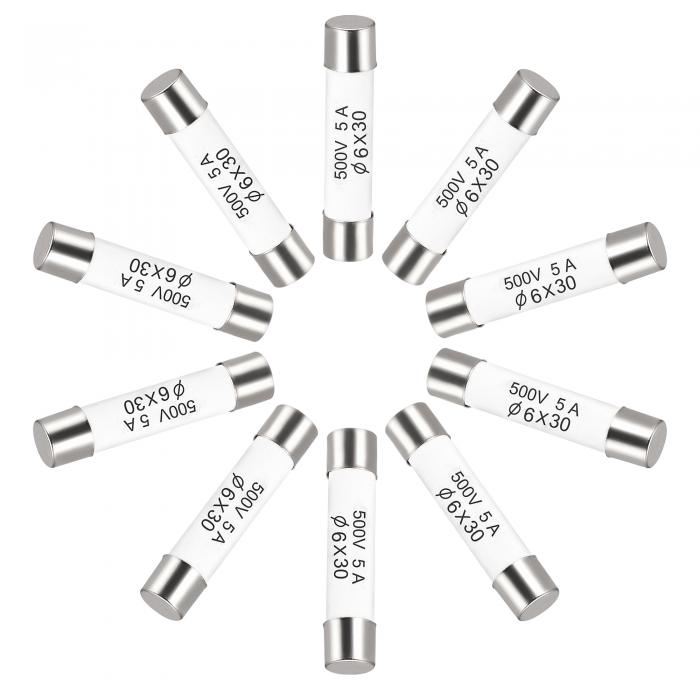 セラミックカートリッジヒューズ 5A 500V 6x30mm セラミックヒューズの高速ブロー交換 アンプ省エネランプバラスト用 10個