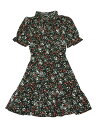 Allegra K ドレス ボウタイ ワンピース フリル 花柄 シフォン 蝶ネクタイ パフスリーブ レディース ブラックホワイト XS(4)