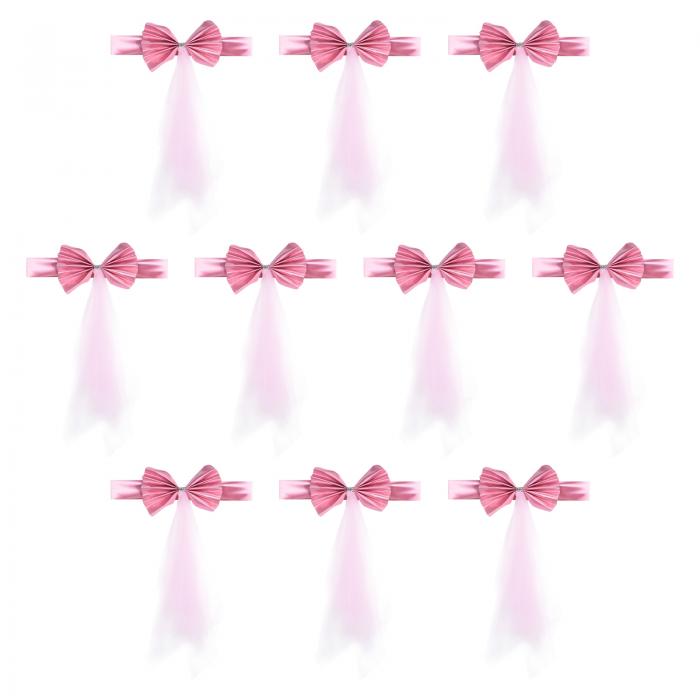 PATIKIL ストレッチサテンチェアサッシュリボン 12個 チェアバンド装飾 メッシュ糸フローティングタイド付き 結婚披露宴イベント用 ピンク