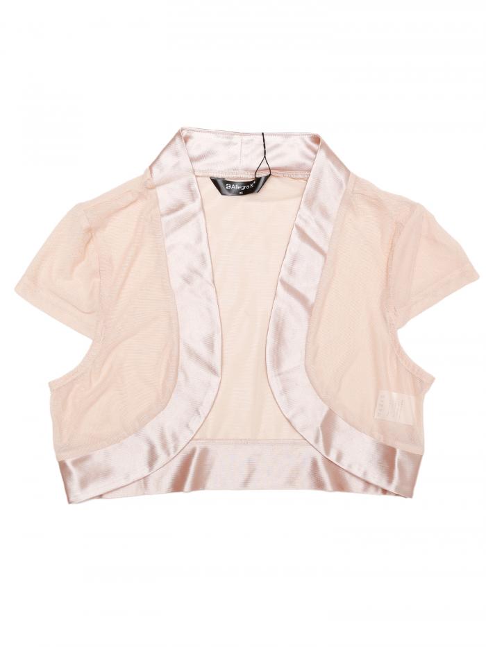 Allegra K クロップ カーディガン サテン ボレロ キャップスリーブ オープンフロント レディース アプリコット XS