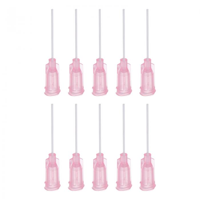 20Gディスペンスニードル ディスペンスノズル ディスペンシングニードル 定量吐出 PTFE 鈍いヒント PPニードル付き 液体グルーガン用 25mm ピンク 10本入り