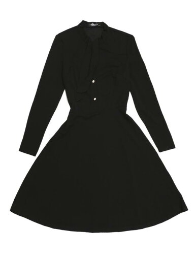 Allegra K 膝丈ドレス ネクタイネック ニットワンピース 長袖 レディース ブラック M Allegra K 膝丈ドレス ネクタイネック ニットワンピース 長袖 レディース ブラック M