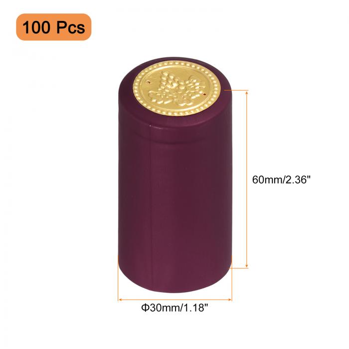 PVC熱収縮カプセル ワインボトルカプセル シュリンクキャップラップ シュリンクトップカバー ワインセラーと家庭キッチン用 パープル 30x60 mm 100個 3