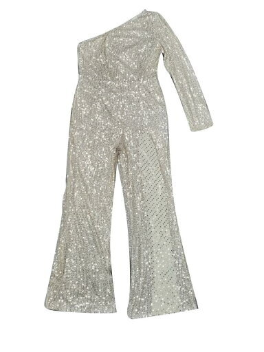 Allegra K レディース スパンコールジャンプスーツ ワンショルダー シースルー ワイドレッグ パーティー ロンパー ゴールド XS Allegra K レディース スパンコールジャンプスーツ ワンショルダー シースルー ワイドレッグ パーティー ロンパー ゴールド XS