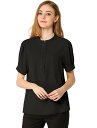 ヘンリーネックtシャツ ブラウス オフィス 半袖 無地 夏 レディース ブラック XS