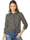 Allegra K 花柄シャツ ブラウス 長袖 おしゃれ ボタンダウン 通勤 オフィス カジュアル レディース ブラック XL
