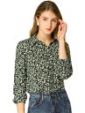 Allegra K 花柄シャツ ブラウス 長袖 おしゃれ ボタンダウン 通勤 オフィス カジュアル レディース ダークグリーン XL