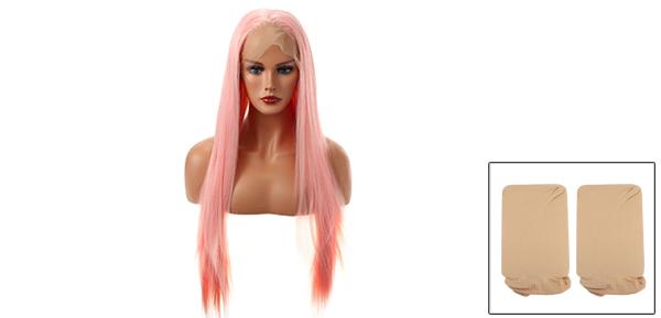 VOCOSTE レースフロントウィッグ 耐熱性 ロングストレートヘアウィッグ 女の子の日常用 61 cm ピンク