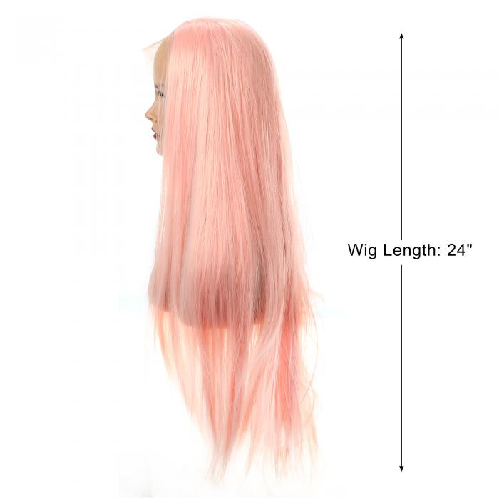 VOCOSTE レースフロントウィッグ 耐熱性 ロングストレートヘアウィッグ 女の子の日常用 61 cm ピンク
