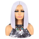 VOCOSTE レースフロントウィッグ 耐熱性 ミディアムロングストレートヘアウィッグ 女の子の日常用 35.5 cm ライトパープル