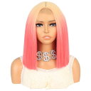 VOCOSTE レースフロントウィッグ 耐熱性 ミディアムロングストレートヘアウィッグ 女の子の日常用 35.5 cm イエローグラデーションピンク