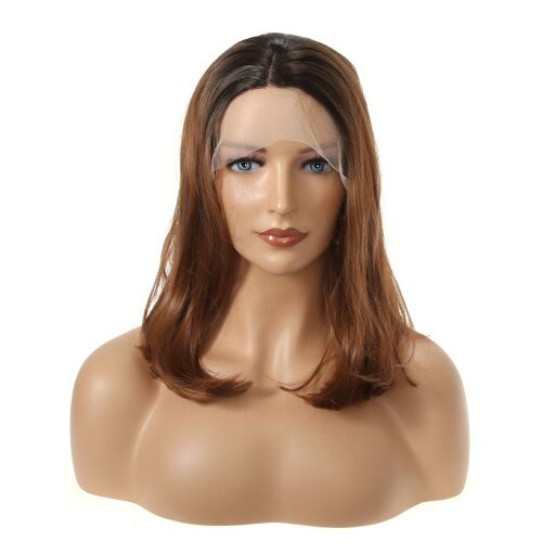VOCOSTE レースフロントウィッグ 耐熱性 ミディアムロングストレートボブウィッグ 女の子の日常用 35.5 cm ブラックグラデーションライトブラウン VOCOSTE レースフロントウィッグ 耐熱性 ミディアムロングストレートボブウィッグ 女の子の日常用 35.5 cm ブラックグラデーションライトブラウン
