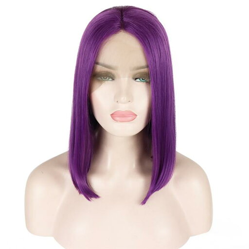 VOCOSTE レースフロントウィッグ 耐熱性 ミディアムロングストレートボブウィッグ 女の子の日常用 35.5 cm パープル VOCOSTE レースフロントウィッグ 耐熱性 ミディアムロングストレートボブウィッグ 女の子の日常用 35.5 cm パープル