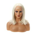 VOCOSTE レースフロントウィッグ 耐熱性 ミディアムロングストレートボブウィッグ 女の子の日常用 30.5 cm ホワイト