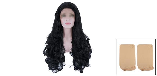 VOCOSTE レースフロントウィッグ 耐熱性 ロングボディウェーブ 女の子の日常用 390g ブラック 61 cm