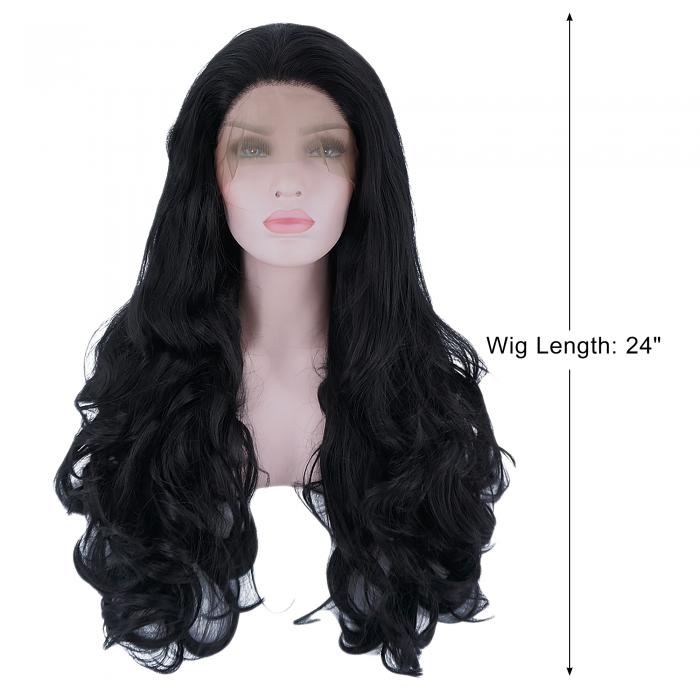 VOCOSTE レースフロントウィッグ 耐熱性 ロングボディウェーブ 女の子の日常用 390g ブラック 61 cm