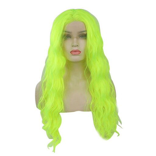 VOCOSTE レースフロントウィッグ 耐熱性 ロングふわふわカーリーウェーブウィッグ 女の子の日常用 61 cm 蛍光グリーン VOCOSTE レースフロントウィッグ 耐熱性 ロングふわふわカーリーウェーブウィッグ 女の子の日常用 61 cm 蛍光グリーン