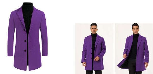 Lars Amadeus トレンチコート ロングジャケット オーバーコート スリム ノッチドラペル シングルブレスト 冬 メンズ パープル M