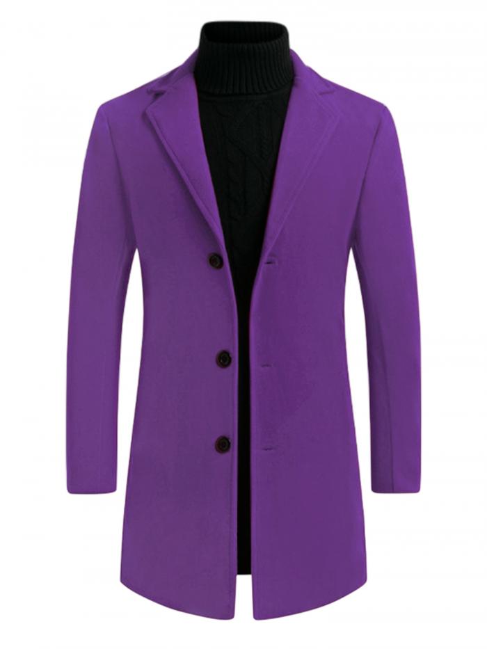 Lars Amadeus トレンチコート ロングジャケット オーバーコート スリム ノッチドラペル シングルブレスト 冬 メンズ パープル M