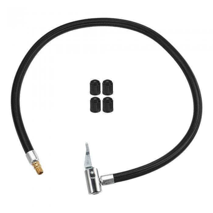 タイヤバルブ 接続パイプ ガスノズルキャップ付き エアチャックインフレーター コンプレッサーポンプ延長ゴムホースセット 車 バイク用 60cm 1個