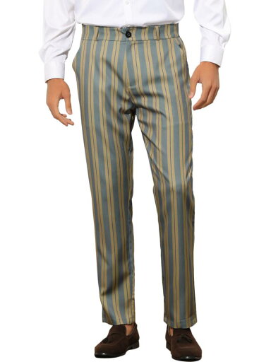 Lars Amadeus ドレスパンツ ビジネスパンツ ストライプ ズボン レギュラーフィット オフィス メンズ グレーカーキ 30 Lars Amadeus ドレスパンツ ビジネスパンツ ストライプ ズボン レギュラーフィット オフィス メンズ グレーカーキ 30
